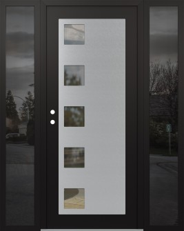 Diamond C5 68" x 80" black/black clear Glass Panel stainless steel RHI with 2 Sidelites mirrored Glass