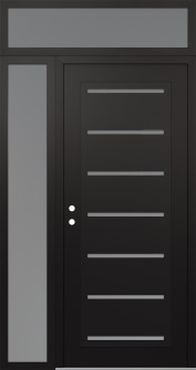 Diamond C11 48" x 96" black/white frosted Glass Panel black RHI with Sidelite and Transom frosted Glass