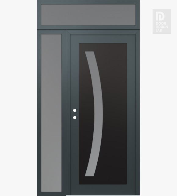 Modern Steel Front Door Diamond C4 50" x 96" anthracite/anthracite frosted Glass Panel black RHI with Sidelite and Transom frosted Glass