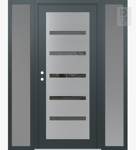 Modern Steel Front Door Diamond C7 68" x 80" anthracite/anthracite mirrored Glass Panel stainless steel RHI with 2 Sidelites frosted Glass