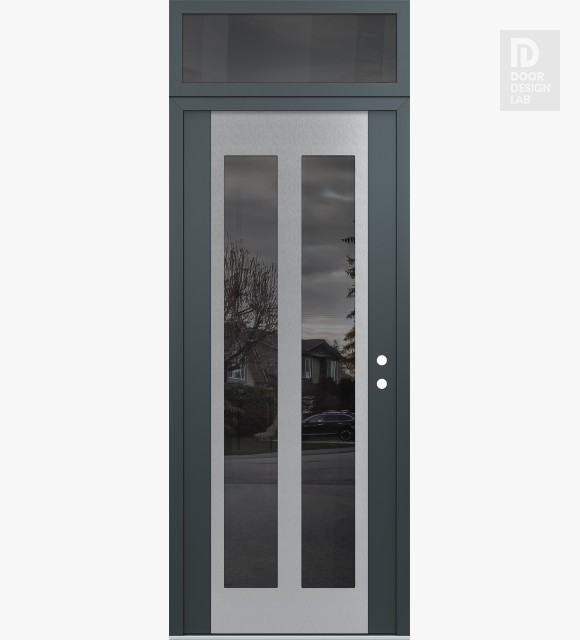 Modern Steel Front Door Diamond C14 36" x 96" anthracite/anthracite mirrored Glass Panel stainless steel LHI with Transom mirrored Glass