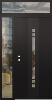 DIAMOND A4 50" X 96" BLACK/BLACK CLEAR GLASS PANEL BLACK RHI WITH SIDELITE AND TRANSOM CLEAR GLASS