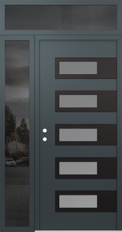 Diamond D3 48" x 96" anthracite/anthracite frosted Glass Panel black RHI with Sidelite and Transom mirrored Glass