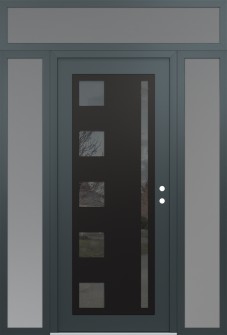 Diamond C3 60" x 96" anthracite/anthracite mirrored Glass Panel black LHI with 2 Sidelites and Transom frosted Glass