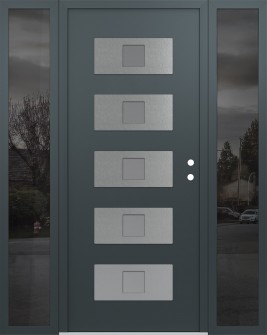 Diamond D8 68" x 80" anthracite/anthracite Frosted Glass Panel stainless steel LHI with 2 Sidelites Mirrored Glass