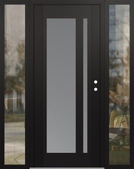 Diamond C15 68" x 80" black/white frosted Glass Panel black LHI with 2 Sidelites clear Glass