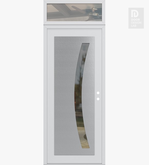 Modern Steel Front Door Diamond C4 36" x 96" white/white clear Glass Panel stainless steel LHI with Transom clear Glass