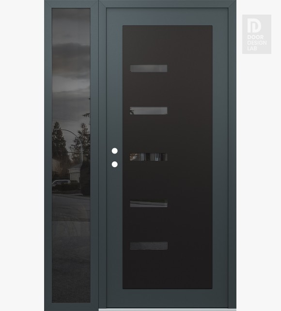Modern Steel Front Door Diamond C8 48" x 80" anthracite/anthracite mirrored Glass Panel black RHI with Sidelite mirrored Glass