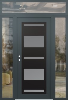Diamond C10 68" x 96" anthracite/anthracite frosted Glass Panel black RHI with 2 Sidelites and Transom clear Glass
