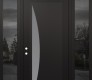 Modern Steel Front Door Diamond C13 64" x 96" black/white frosted Glass Panel black RHI with 2 Sidelites and Transom mirrored Glass