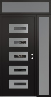 Diamond D6 50" x 96" black/black mirrored Glass Panel stainless steel LHI with Sidelite and Transom frosted Glass