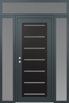 Diamond C11 64" x 96" anthracite/anthracite frosted Glass Panel black RHI with 2 Sidelites and Transom frosted Glass