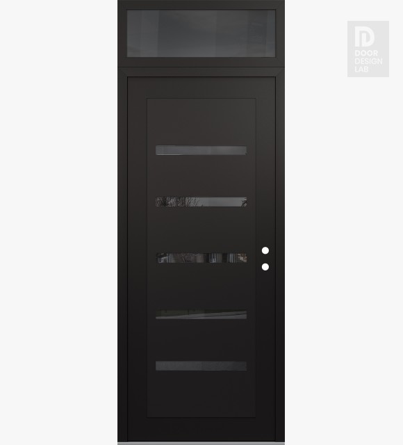 Modern Steel Front Door Diamond C7 36" x 96" black/black mirrored Glass Panel black LHI with Transom mirrored Glass