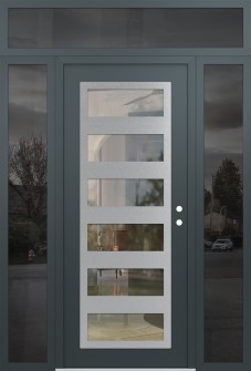 Diamond C9 64" x 96" anthracite/anthracite clear Glass Panel stainless steel LHI with 2 Sidelites and Transom mirrored Glass