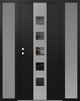DIAMOND A13 64" X 80" BLACK/BLACK MIRRORED GLASS PANEL STAINLESS STEEL RHI WITH 2 SIDELITES FROSTED GLASS