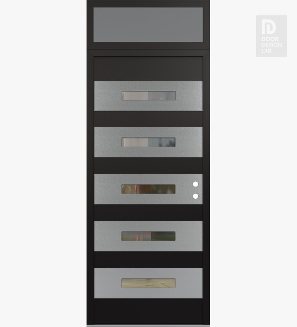 Modern Steel Front Door Diamond D9 36" x 96" black/black clear Glass Panel stainless steel LHI with Transom frosted Glass