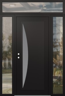 Diamond C13 60" x 96" black/white frosted Glass Panel black RHI with 2 Sidelites and Transom clear Glass