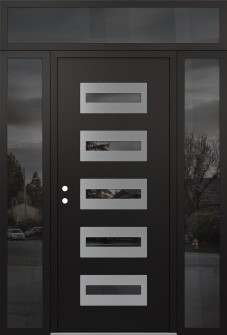 Diamond D4 60" x 96" black/black mirrored Glass Panel stainless steel RHI with 2 Sidelites and Transom mirrored Glass