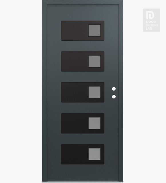 Modern Steel Front Door Diamond D2 36" x 80" anthracite/anthracite frosted Glass Panel black LHI