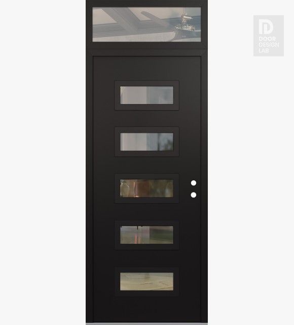 Modern Steel Front Door Diamond D1 36" x 96" black/black clear Glass Panel black LHI with Transom clear Glass