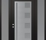 Modern Steel Front Door Diamond C3 60" x 96" black/white frosted Glass Panel stainless steel RHI with 2 Sidelites and Transom frosted Glass