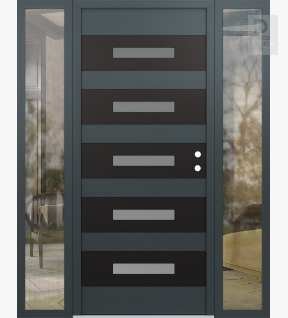 Modern Steel Front Door Diamond D9 64" x 80" anthracite/anthracite frosted Glass Panel black LHI with 2 Sidelites clear Glass