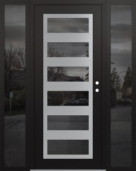Diamond C9 64" x 80" black/black mirrored Glass Panel stainless steel LHI with 2 Sidelites mirrored Glass