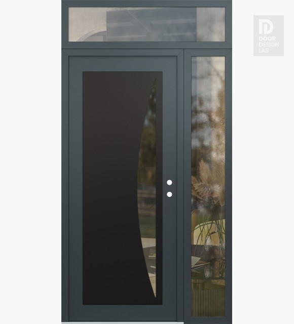 Modern Steel Front Door Diamond C13 48" x 96" anthracite/anthracite clear Glass Panel black LHI with Sidelite and Transom clear Glass