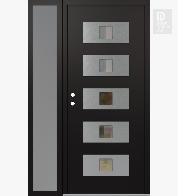 Modern Steel Front Door Diamond D8 48" x 80" black/black clear Glass Panel stainless steel RHI with Sidelite frosted Glass