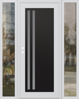 Diamond C6 64" x 80" white/white frosted Glass Panel black RHI with 2 Sidelites clear Glass