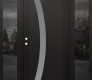 Modern Steel Front Door Diamond C4 60" x 80" black/white frosted Glass Panel black RHI with 2 Sidelites mirrored Glass