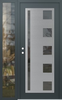 Diamond C3 48" x 80" anthracite/anthracite mirrored Glass Panel stainless steel RHI with Sidelite clear Glass