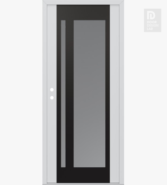 Modern Steel Front Door Diamond C15 36" x 80" white/white frosted Glass Panel black RHI