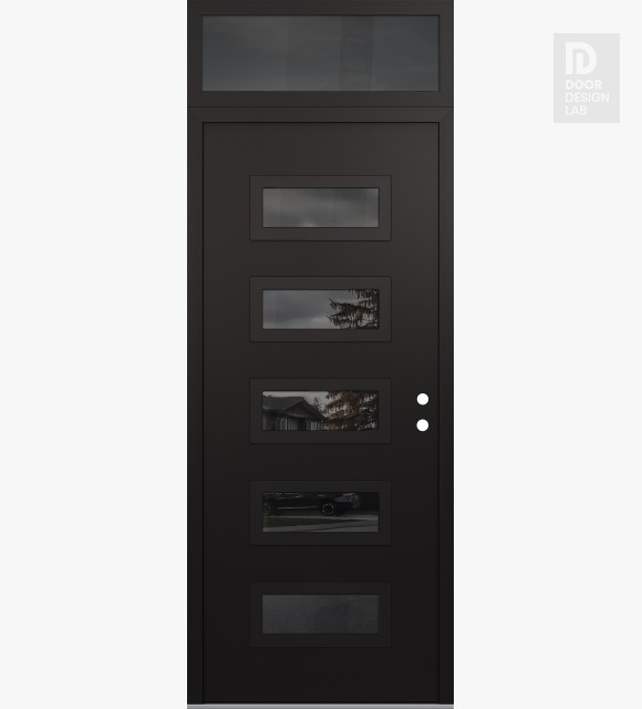 Modern Steel Front Door Diamond D1 36" x 96" black/black mirrored Glass Panel black LHI with Transom mirrored Glass