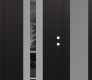 Modern Steel Front Door DIAMOND A3 48" X 80" BLACK/BLACK MIRRORED GLASS PANEL STAINLESS STEEL LHI WITH SIDELITE FROSTED GLASS