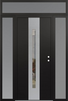 DIAMOND A2 60" X 96" BLACK/BLACK CLEAR GLASS PANEL STAINLESS STEEL LHI WITH 2 SIDELITES AND TRANSOM FROSTED GLASS