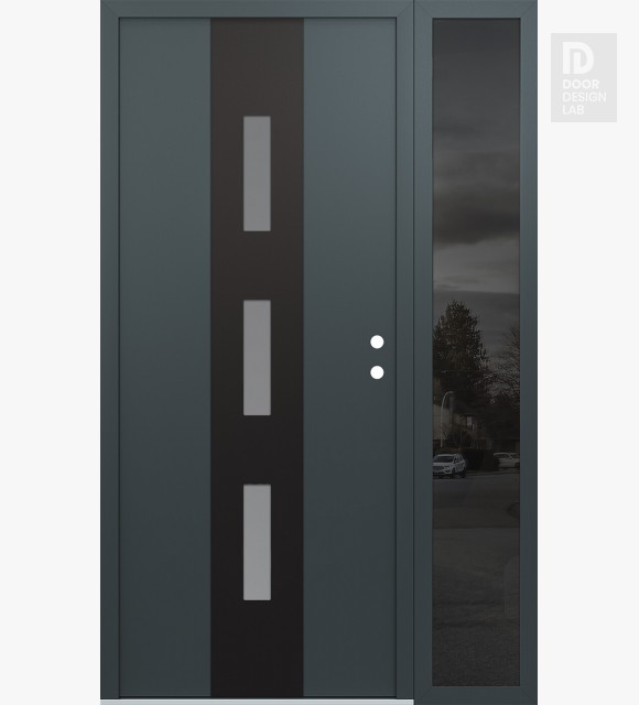 Modern Steel Front Door DIAMOND A7 50" X 80" ANTHRACITE/ANTHRACITE FROSTED GLASS PANEL BLACK LHI WITH SIDELITE MIRRORED GLASS