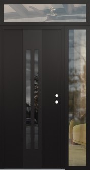 DIAMOND A8 48" X 96" BLACK/BLACK MIRRORED GLASS PANEL BLACK LHI WITH SIDELITE AND TRANSOM CLEAR GLASS