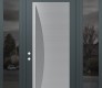 Modern Steel Front Door Diamond C13 64" x 96" anthracite/anthracite frosted Glass Panel stainless steel RHI with 2 Sidelites and Transom mirrored Glass