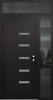 Diamond C8 52" x 96" black/white frosted Glass Panel black LHI with Sidelite and Transom mirrored Glass