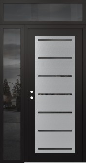 Diamond C11 50" x 96" black/black mirrored Glass Panel stainless steel RHI with Sidelite and Transom mirrored Glass