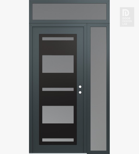 Modern Steel Front Door Diamond C10 48" x 96" anthracite/anthracite frosted Glass Panel black LHI with Sidelite and Transom frosted Glass