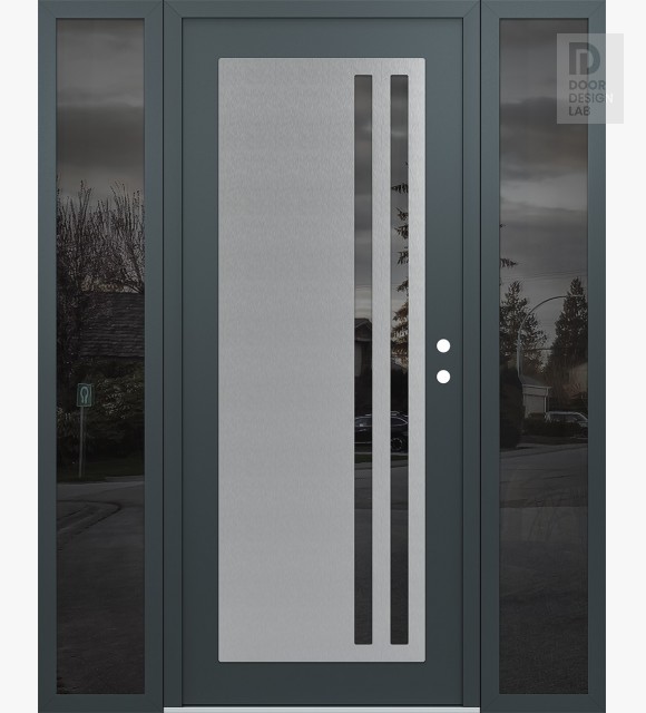 Modern Steel Front Door Diamond C6 68" x 80" anthracite/anthracite mirrored Glass Panel stainless steel LHI with 2 Sidelites mirrored Glass