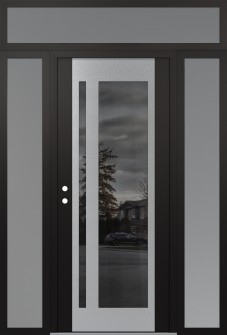 Diamond C15 64" x 96" black/black mirrored Glass Panel stainless steel RHI with 2 Sidelites and Transom frosted Glass
