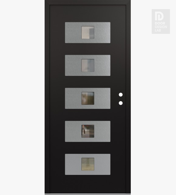 Modern Steel Front Door Diamond D8 36" x 80" black/black clear Glass Panel stainless steel LHI