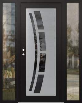 Diamond C12 68" x 80" black/black mirrored Glass Panel stainless steel RHI with 2 Sidelites clear Glass