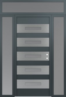 Diamond D9 64" x 96" anthracite/anthracite frosted Glass Panel stainless steel LHI with 2 Sidelites and Transom frosted Glass