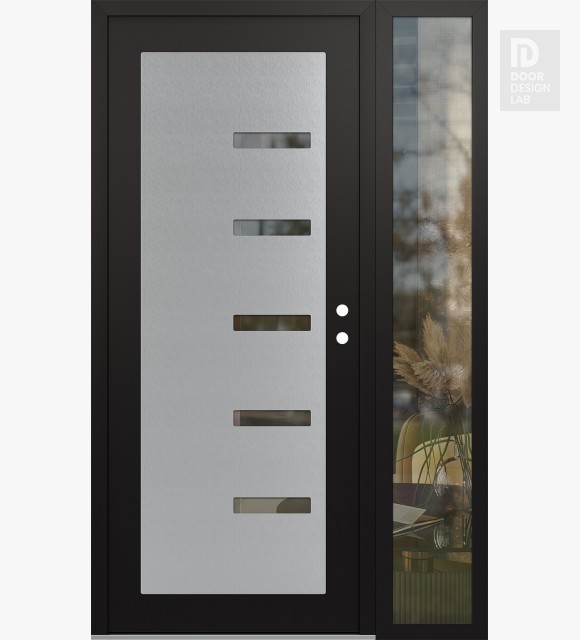 Modern Steel Front Door Diamond C8 52" x 80" black/black clear Glass Panel stainless steel LHI with Sidelite clear Glass