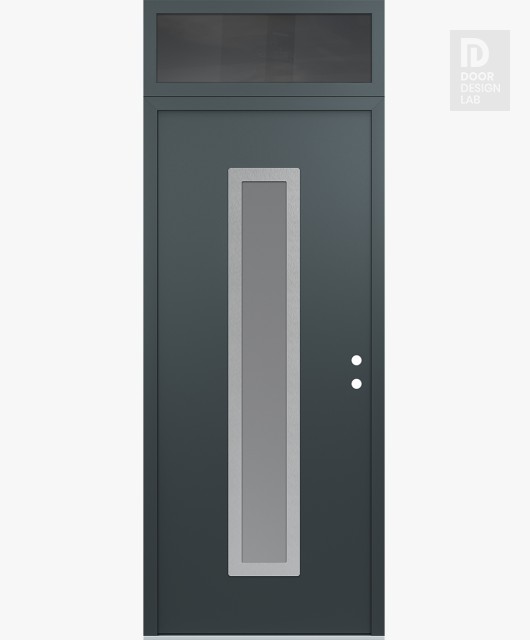 Modern Steel Front Door DIAMOND A11 36" X 96" ANTHRACITE/ANTHRACITE FROSTED GLASS PANEL STAINLESS STEEL LHI WITH TRANSOM MIRRORED GLASS