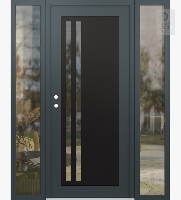 Modern Steel Front Door Diamond C6 60" x 80" anthracite/anthracite clear Glass Panel black RHI with 2 Sidelites clear Glass
